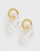 Asos Design Premium Gold Plated Earrings With Interlocking Ring Detail