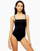 Topshop Straight Neck Swimsuit In Black-blues