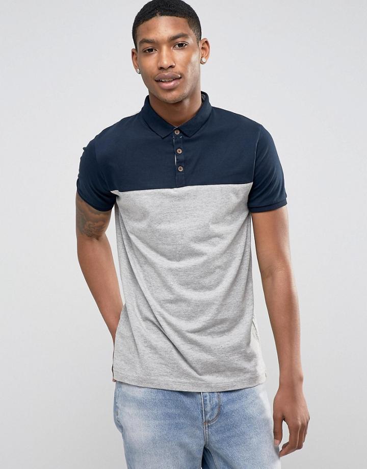 Brave Soul Top Panel Polo - Gray