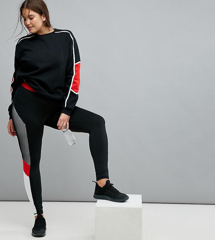 South Beach Plus Mesh Panel Legging In Black And Red - Multi
