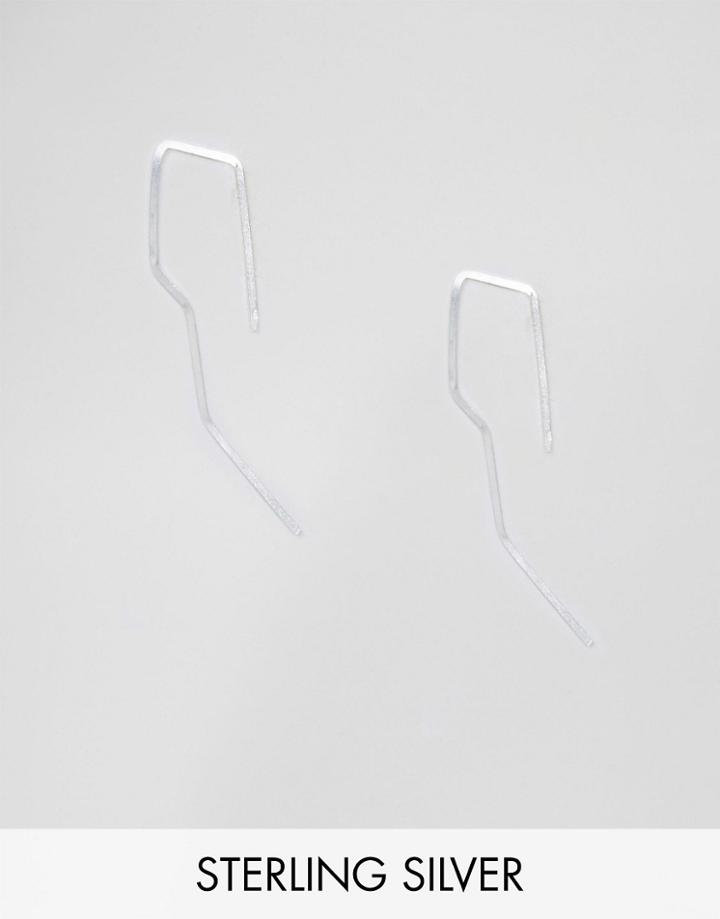 Asos Sterling Silver Zig Zag Through Earrings - Silver