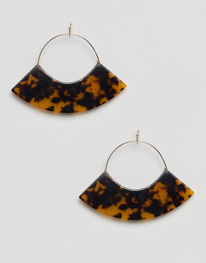 Asos Design Hoop Earrings With Tortoiseshell Fan Shape In Gold - Gold