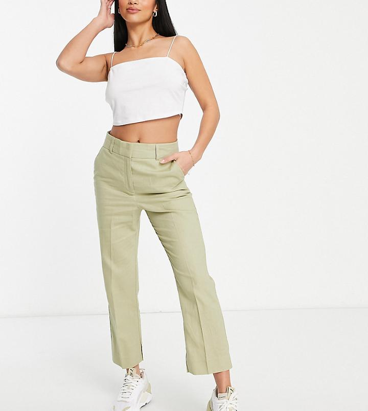 Asos Design Petite Linen Slim Skim Cigarette Pants In Olive-green