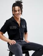 Asos Design Regular Fit Revere Shirt With Contrast Lace Pockets - Black