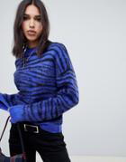 Na-kd Tiger Print Fluffy Sweater In Blue - Blue