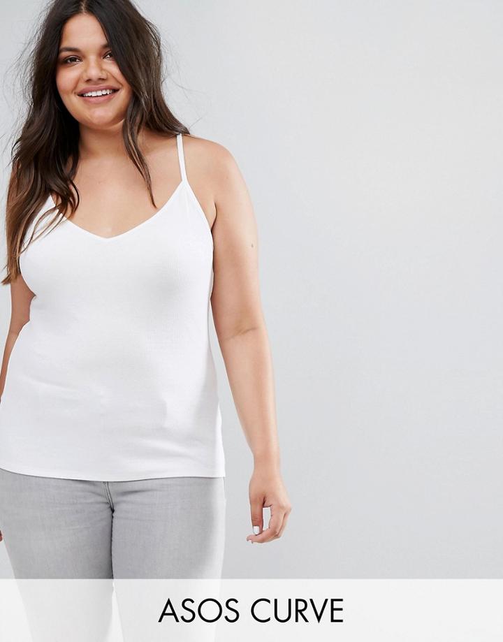 Asos Curve Cami With Skinny Straps In Rib - White