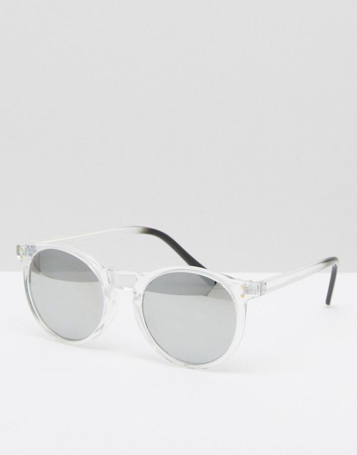Pieces Round Sunglasses With Clear Frame And Mirror Lens - Clear