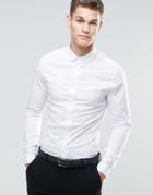 Asos Skinny Shirt In White With Button Down Collar And Long Sleeves - White