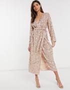 Asos Edition Wrap Midi Dress In Disc Sequin-pink