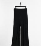 Loungeable Curve Mix & Match Soft Knit Rib Wide Leg Pant In Black