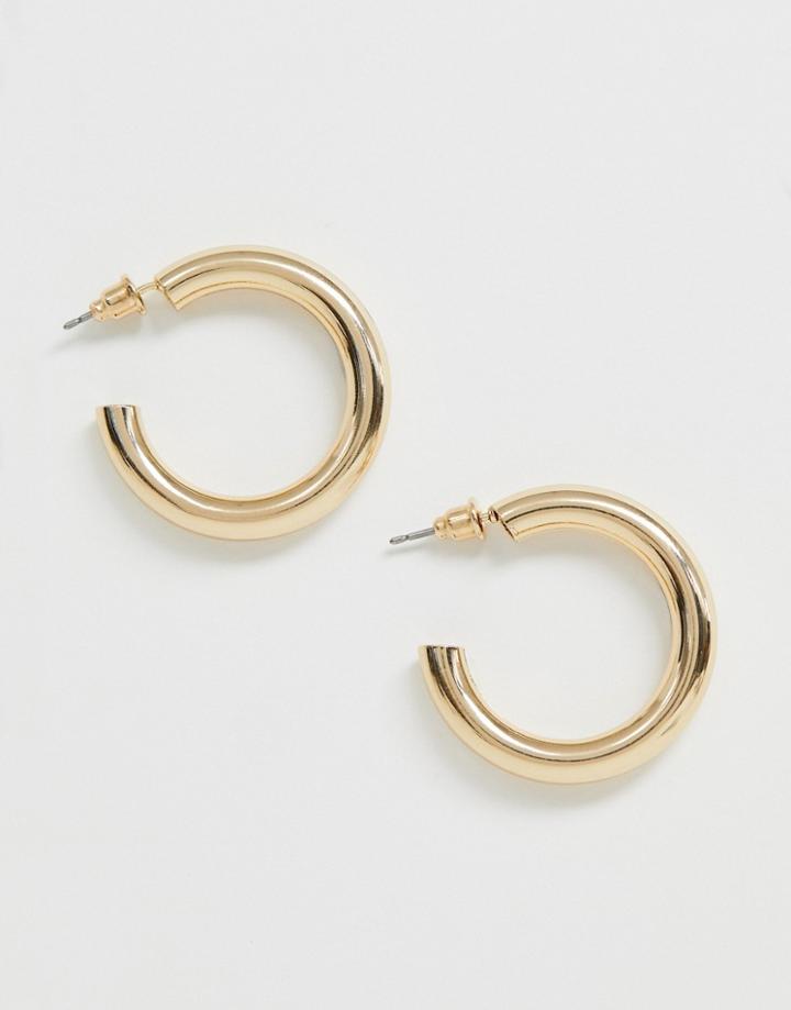 Asos Design Hoop Earrings In Sleek Hollow Tube Design In Gold - Gold
