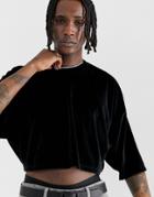 Asos Design Cropped Oversized T-shirt In Black Velour
