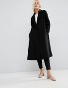 Asos Wool Blend Trapeze Coat In Mid Length - Black