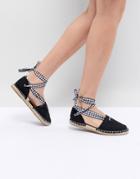 South Beach Two Part Espadrilles In Black With Gingham Tie - Black