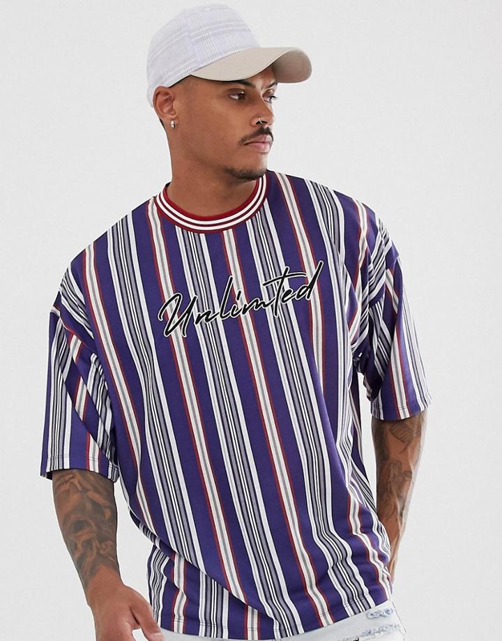Asos Design Oversized T-shirt In Vertical Stripe Unlimited Print - Multi