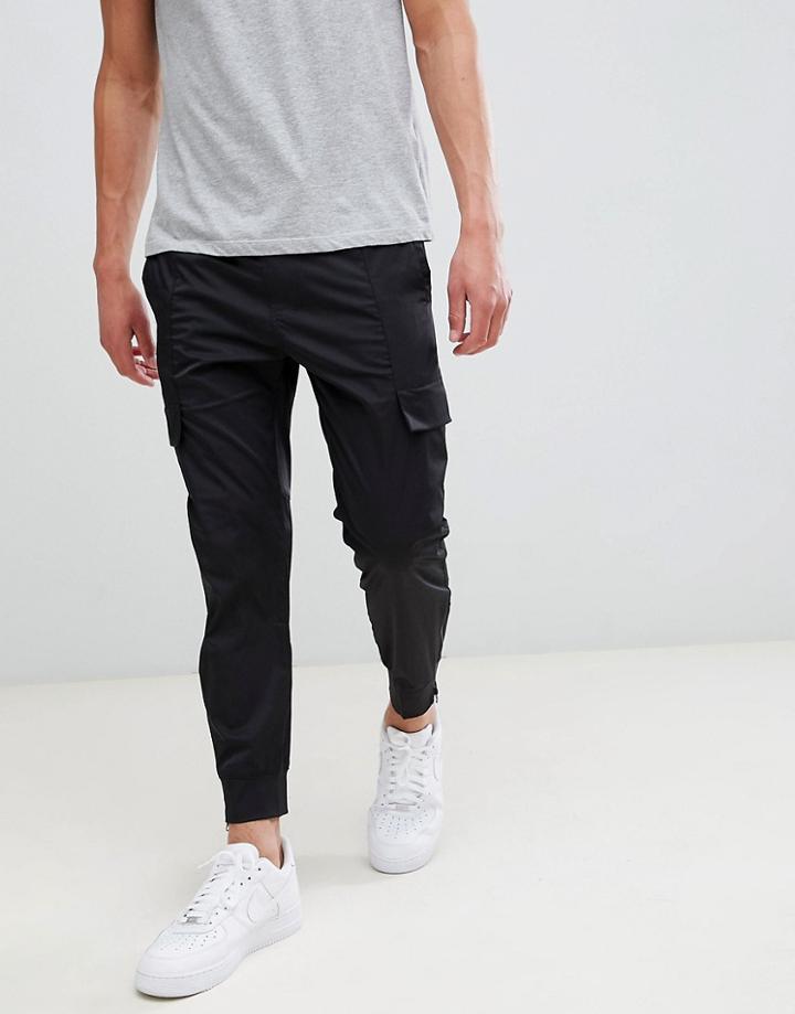 Religion Drop Crotch Cargo Pants In Black - Black