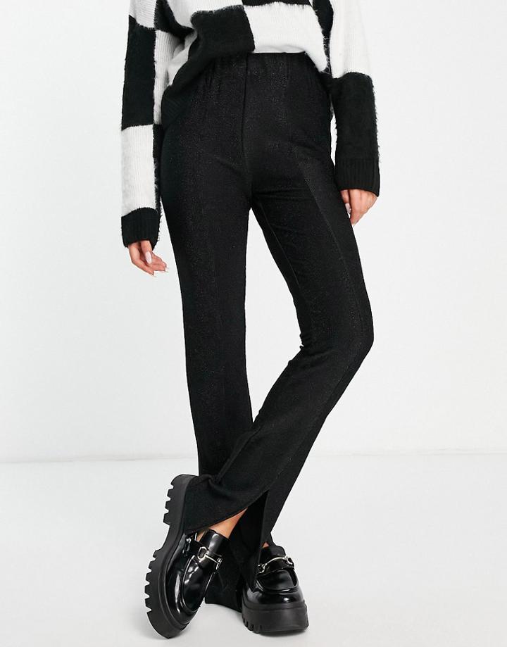 Pieces Split Hem Flared Pants In Black Glitter