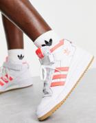 Adidas Originals Forum Mid Sneakers In White With Pink Stripes