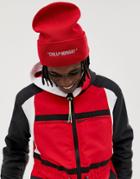 Cheap Monday Beanie Hat In Red With Embroidered Logo - Red