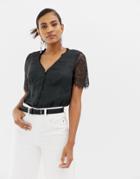 Y.a.s Button Down Blouse With Lace Detail - Black