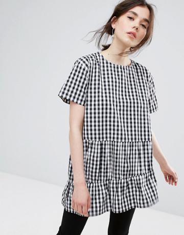 Plain Studios Tiered Smock Top In Gingham - Black