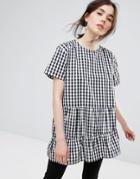 Plain Studios Tiered Smock Top In Gingham - Black