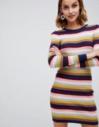 Warehouse Knitted Mini Dress In Stripe - Multi