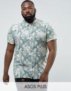 Asos Plus Regular Fit Vintage Print Shirt - Green