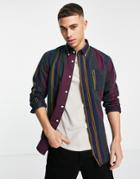 Selected Homme Organic Cotton Vertical Stripe Shirt In Burgundy & Navy-multi