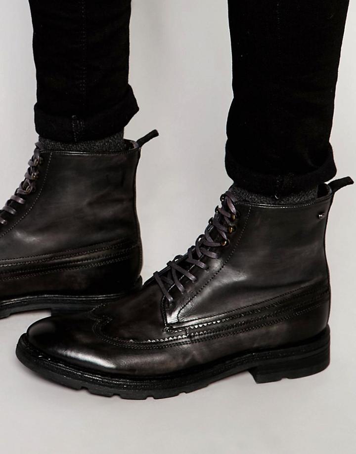 Base London Valiant Lace-up Leather Boots - Gray
