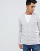 Asos Design Cotton Cardigan In Pale Gray - Gray