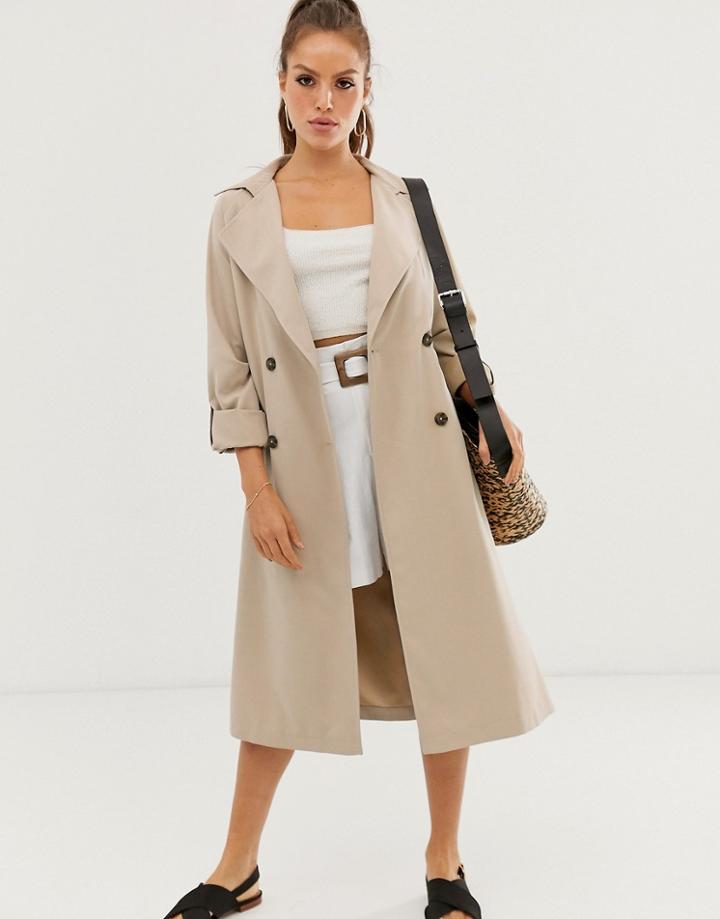 Stradivarius Long Flowy Trenchcoat In Camel-beige