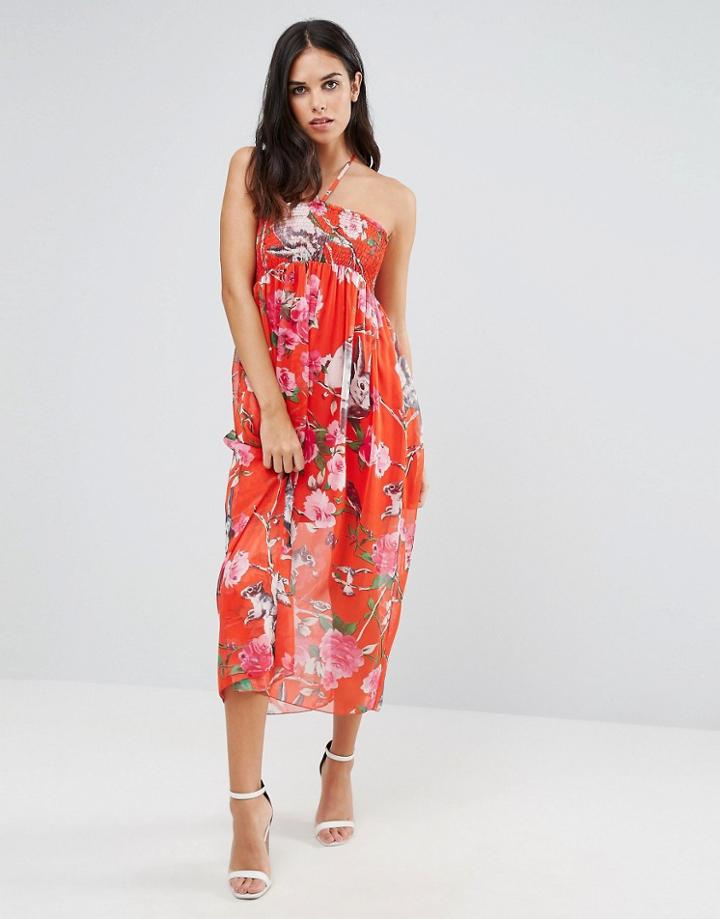 Traffic People Foral Print Bandeau Dress - Red