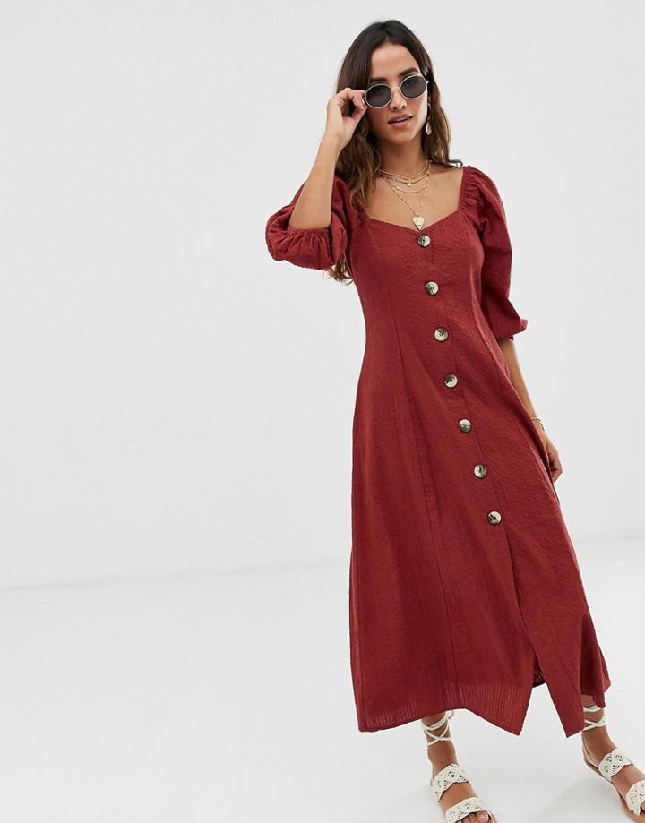 Asos Design Button Through Maxi Dress In Seersucker-red