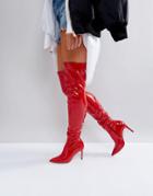Asos Kindy Point Over The Knee Boots - Red