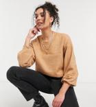 Asos Design Tall Oversized Fine Crewneck Sweater In Camel-neutral