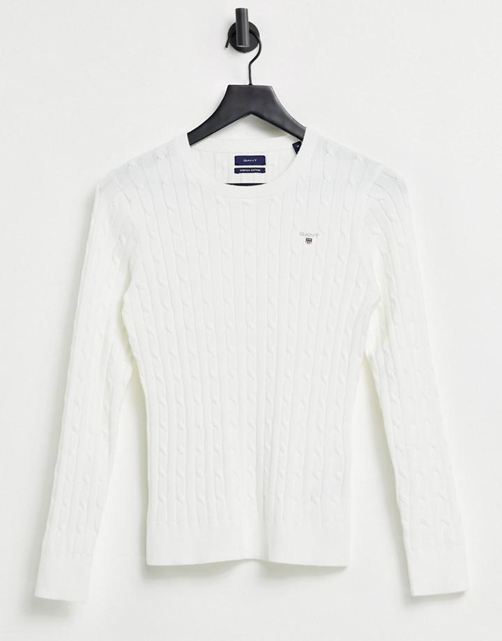 Gant Cable Knit Sweater In Ecru-neutral