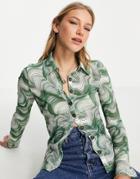 Ghospell Fitted Shirt In Tonal Swirl Print-green