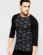 Asos Muscle Long Sleeve T-shirt With Baroque Print - Black