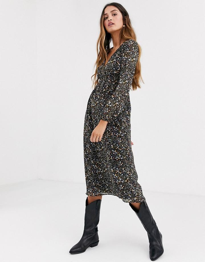 Pull & Bear Floral Midi Dress-multi
