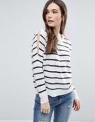 Brave Soul Stripe Cold Shoulder Sweater - White