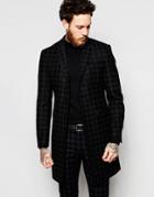 Heart & Dagger Check Overcoat - Black
