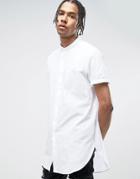 Asos Regular Fit Super Longline Shirt With Grandad Collar In White - White