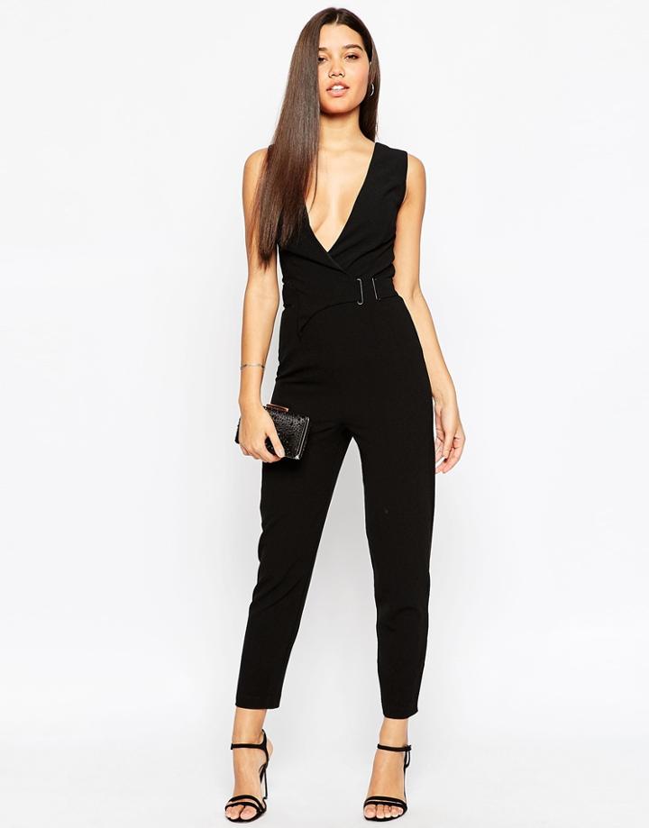 Asos Premium Jumpsuit With Wrap And Minimal Hardwear Detail - Black