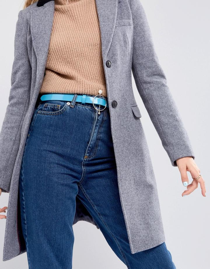 Asos Ring And Bar Pearl Detail Hip And Waist Belt - Blue