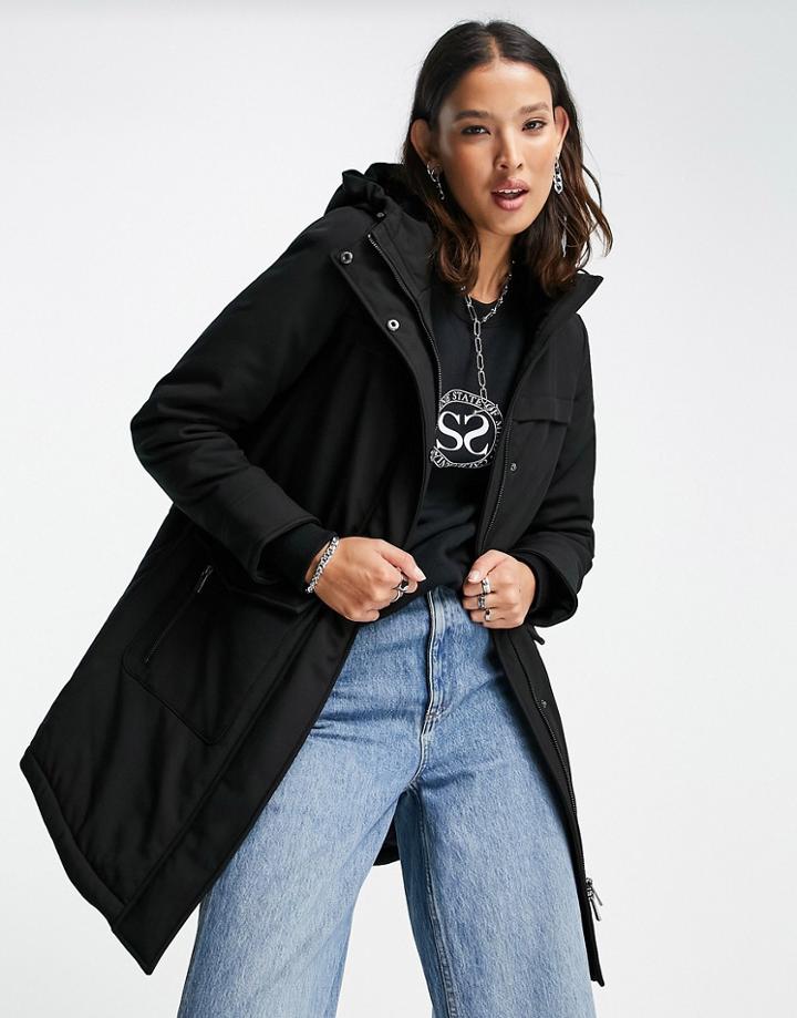 Only Long Parka With Hood In Black