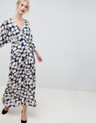 Liquorish Floral Kimono Sleeve Maxi Dress - Multi