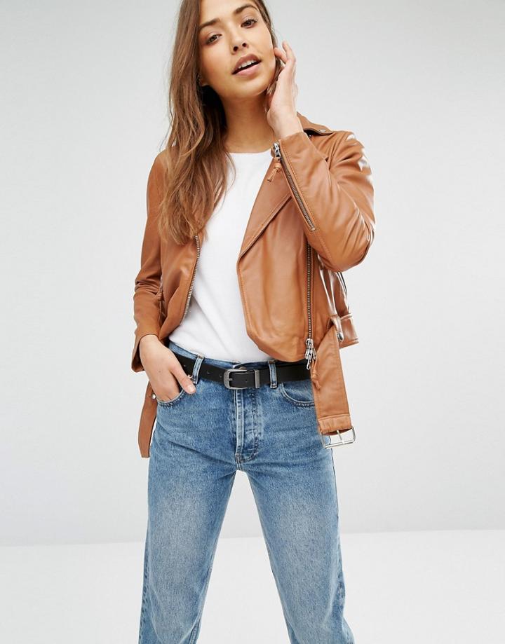 Muubaa Mannging Classic Biker Jacket In Cognac - Cognac