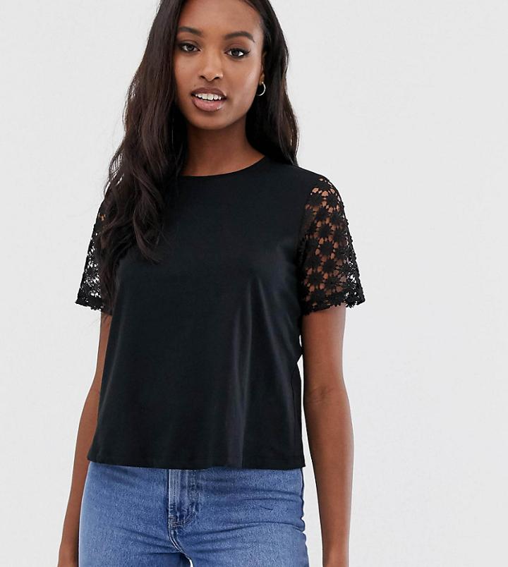 Asos Design Tall T-shirt With Lace Sleeve-black