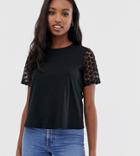 Asos Design Tall T-shirt With Lace Sleeve-black